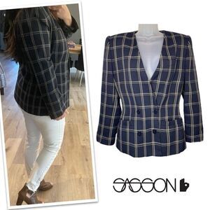 Vintage 1980's Sasson Double Breasted Plaid Blazer Jacket